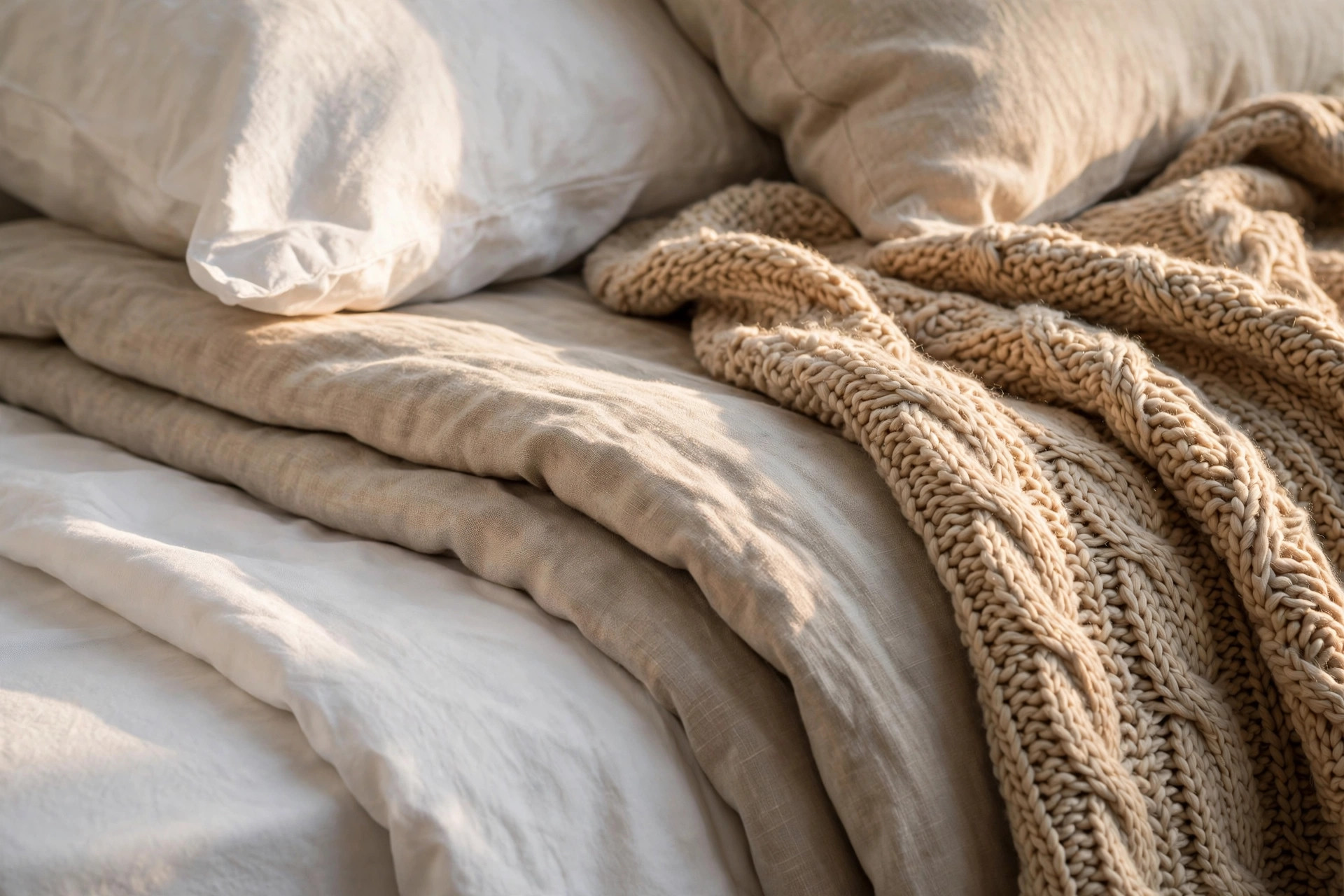 Cozy bedroom interior with layered bedding and soft lighting - bedroom ideas for a comfortable beautiful space