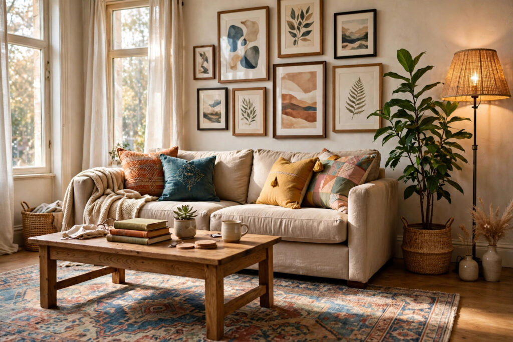 Beautiful comfortable living room with cozy sofa and layered lighting - 10 living room ideas to make your space feel beautiful and comfortable
