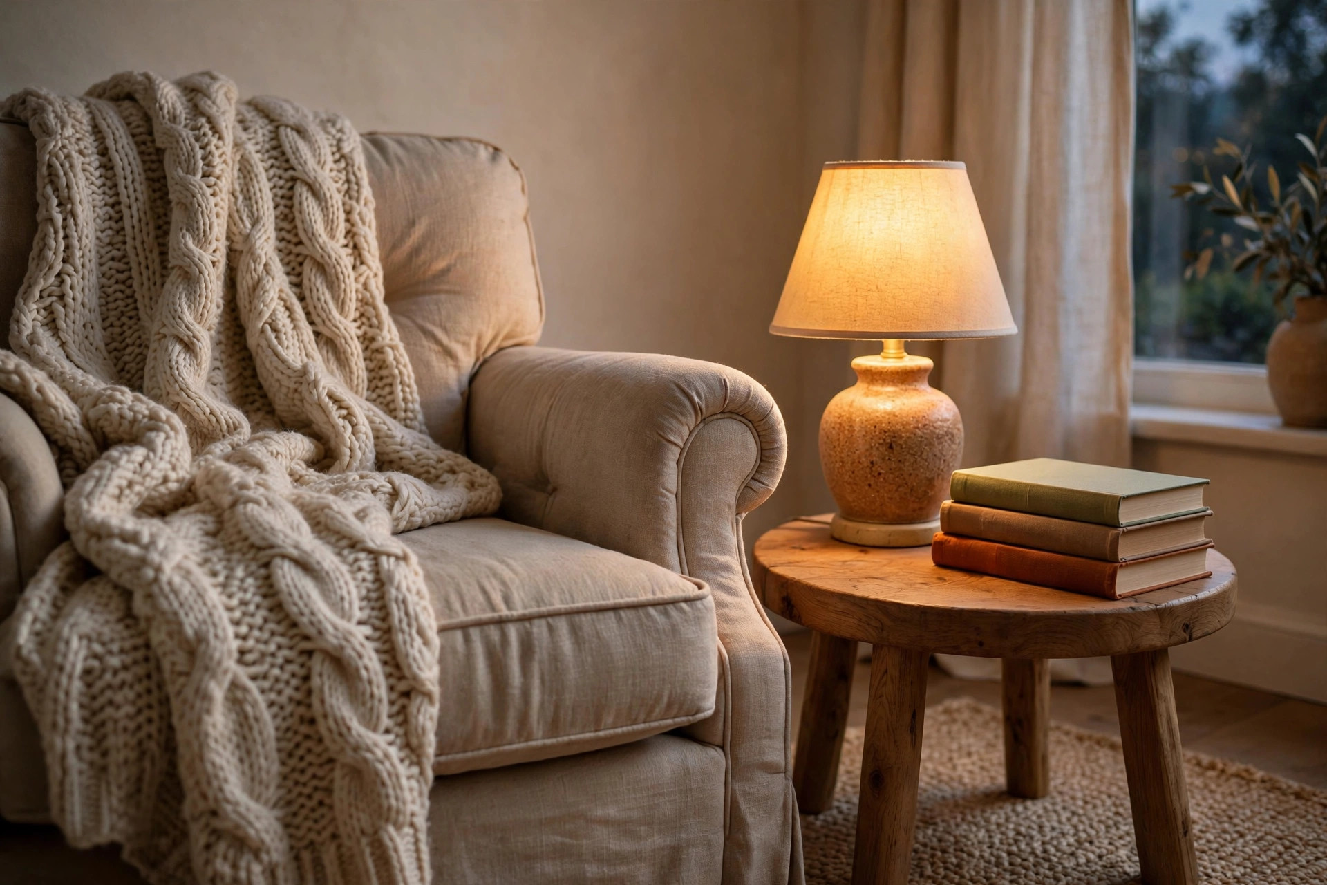 Cozy living room sofa arrangement with warm textures and plants - living room ideas for a beautiful comfortable space