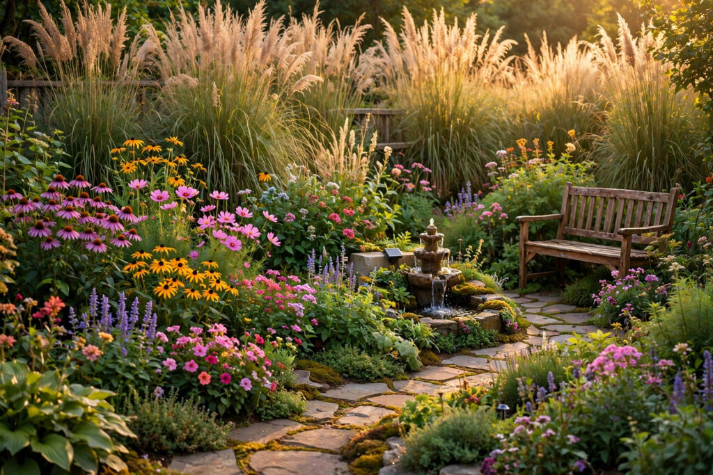 Beautiful home garden with colorful flowers and lush plants - beautiful home garden ideas for every space