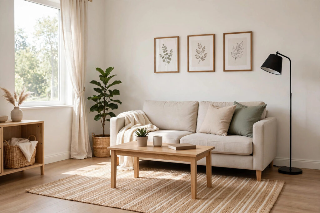 Bright beginner-friendly interior design living room featured image for a beginner's guide to interior design