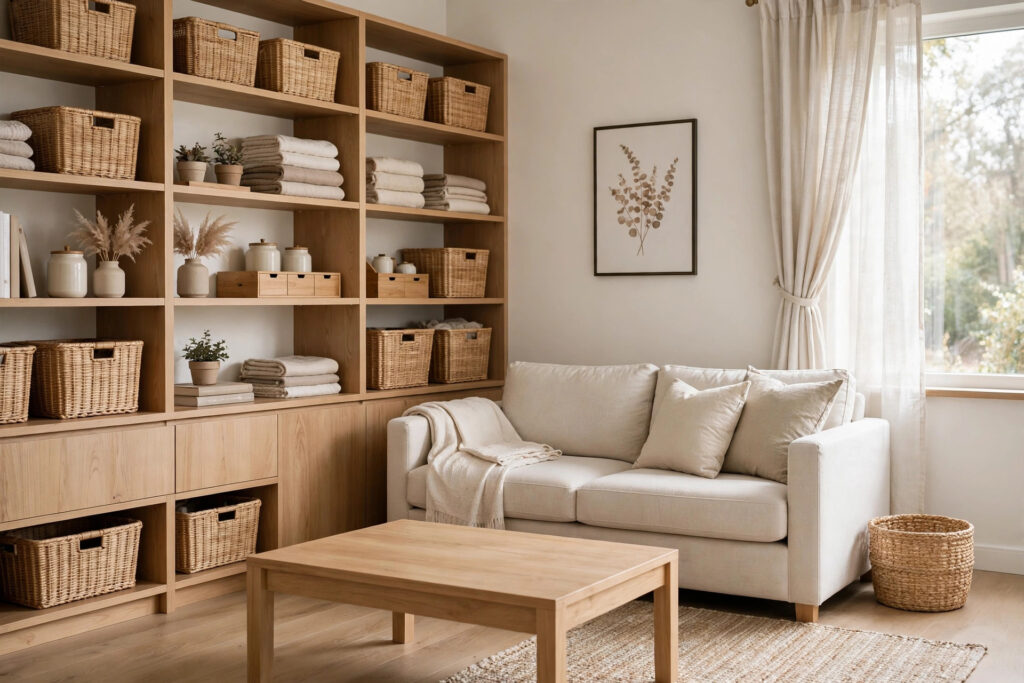 Decluttering Your Home: A Simple Room-by-Room Guide - a calm, decluttered living room with clear surfaces