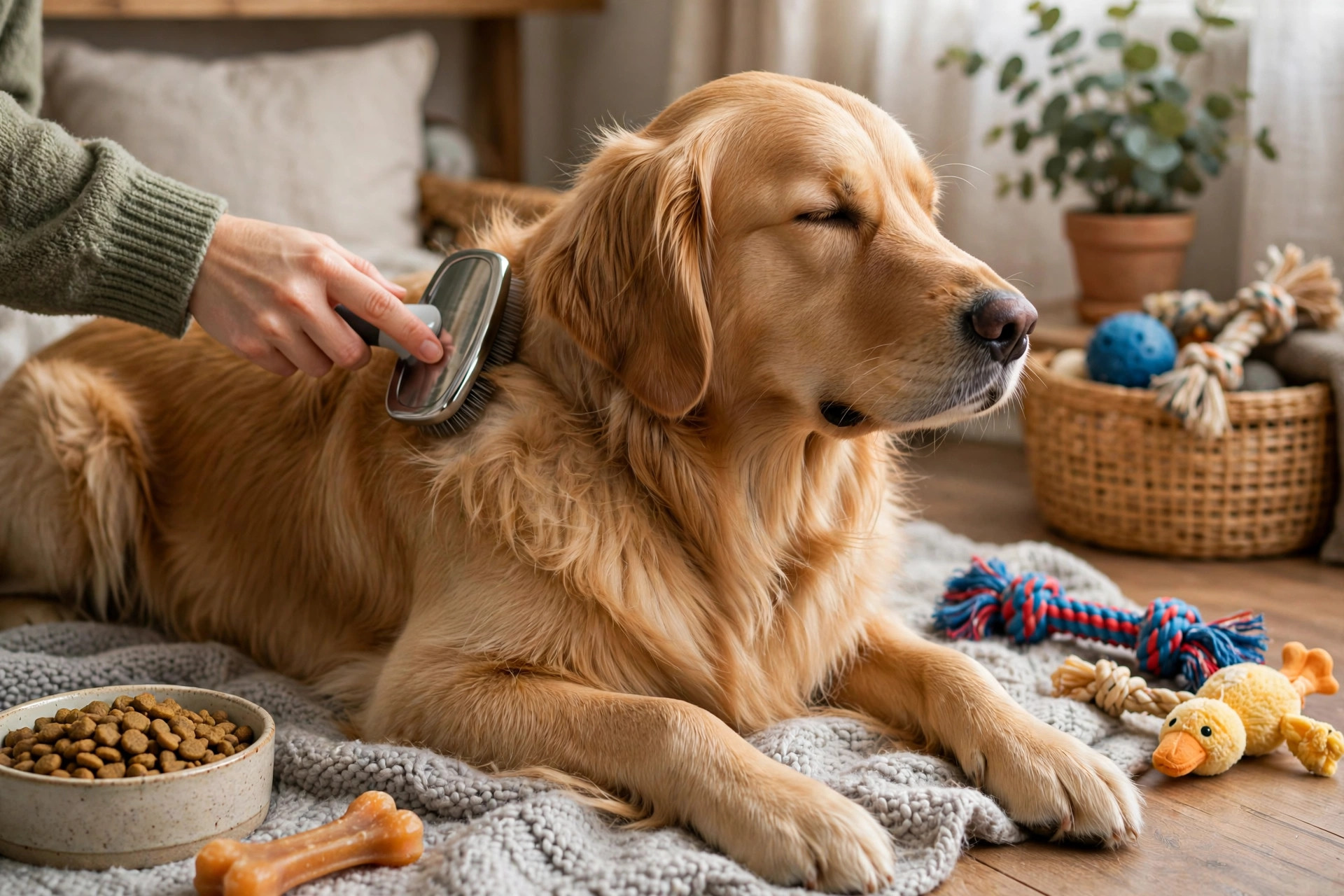 Dog Care Basics for new dog owners - dog enjoying training and play at home