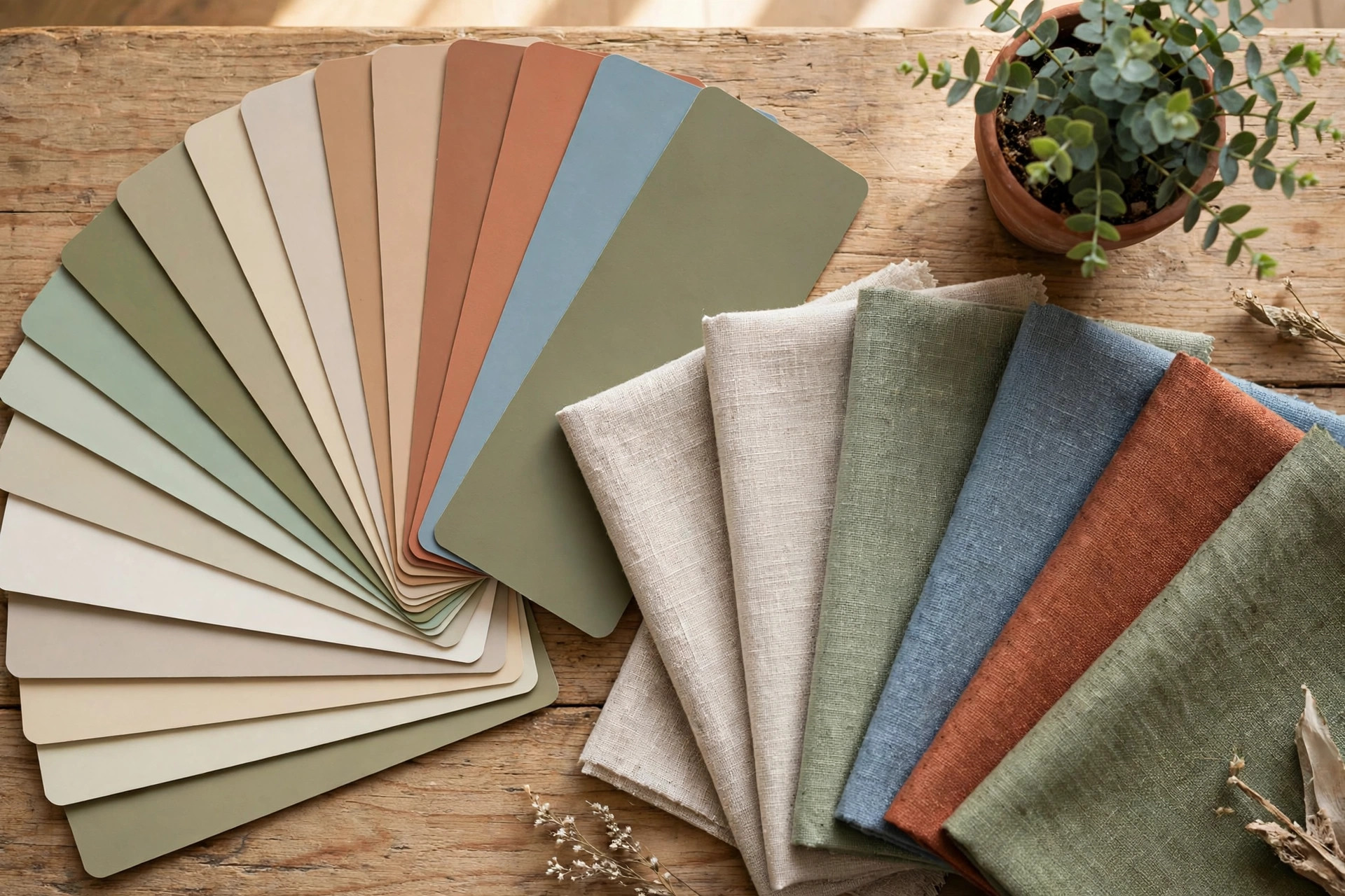 Home interior showing a coordinated color palette example for how to choose a color palette for your home, with paint and fabric colors working together