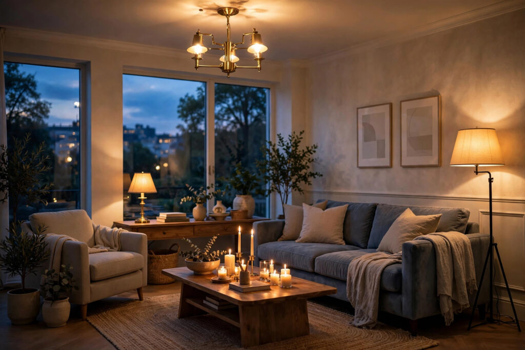 Lighting Design Tips That Transform Any Room - warm layered lighting in a cozy living room