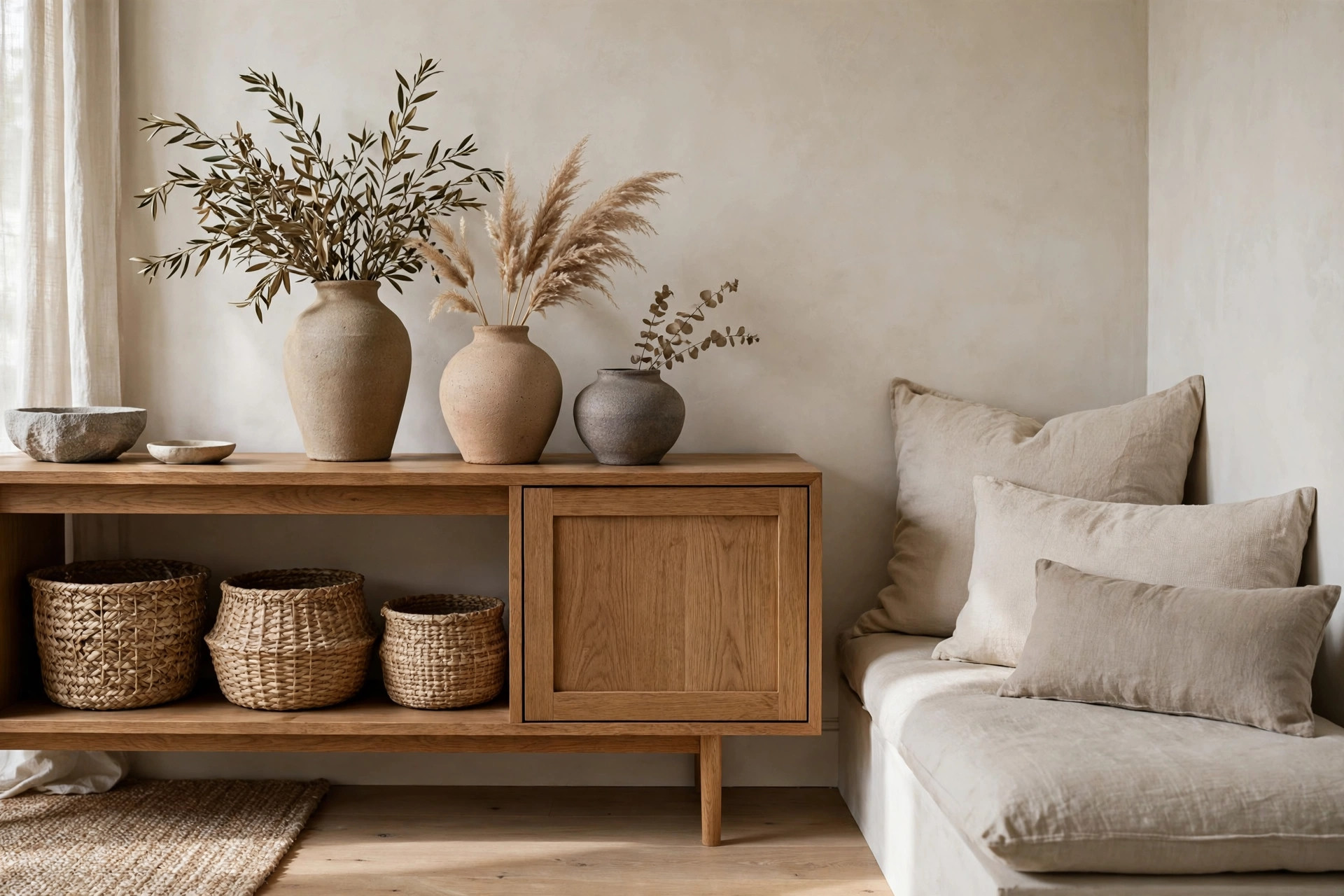 Modern home decor trends that never go out of style - calm interior with layered lighting and natural textures